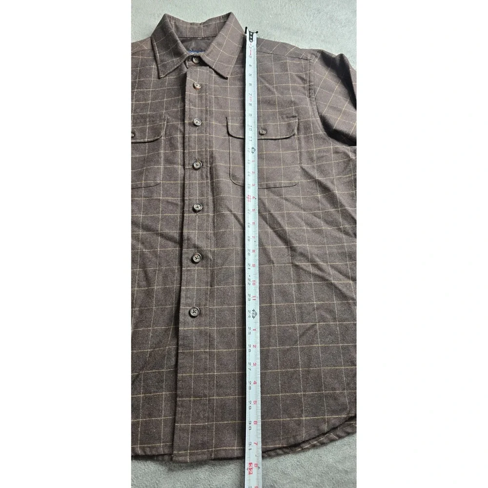 Brooks Brothers Worsted Wool Shirt Mens Large Brown Check L/S Elbow Patches
